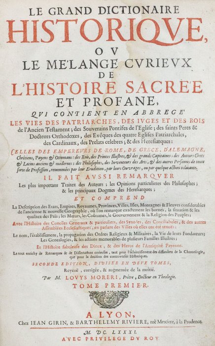 Moréri - Le Grand Dictionaire Historique - 1681