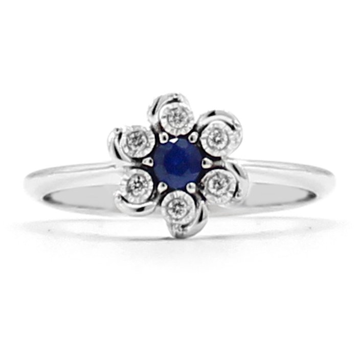 Ingen mindstepris - Ring - 18 kraat Hvidguld Diamant (Natur)  - Safir