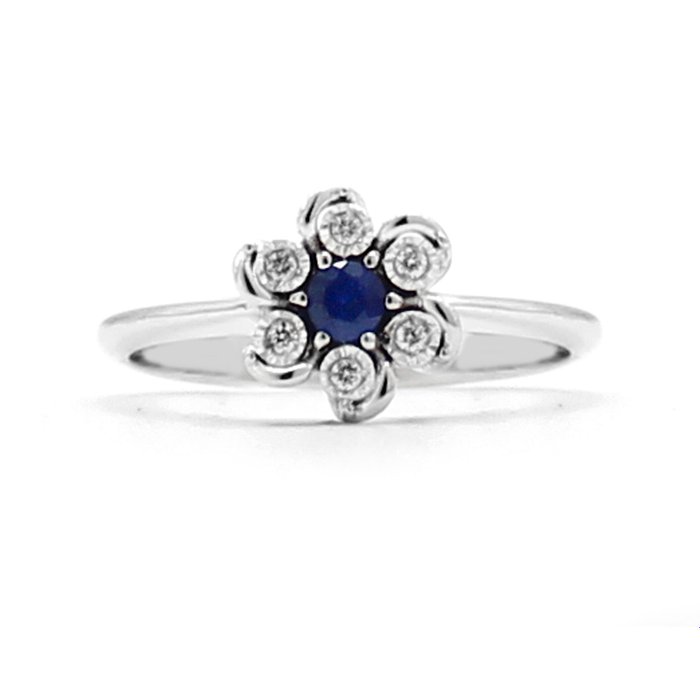 Ingen mindstepris - Ring - 18 kraat Hvidguld Diamant (Natur)  - Safir