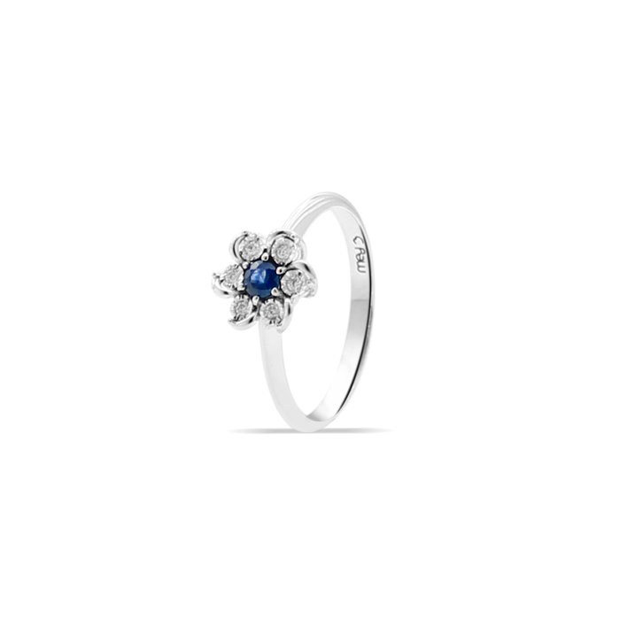 Ingen mindstepris - Ring - 18 kraat Hvidguld Diamant (Natur)  - Safir