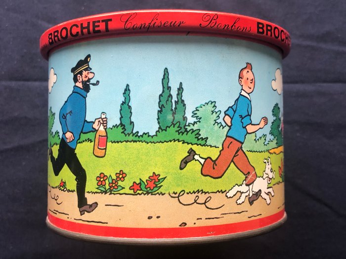 Tintin - 1 Gammel sjælden Tin slik æske BROCHET - Confiseur Bonbons PETIT DÉJEUNER - 1965