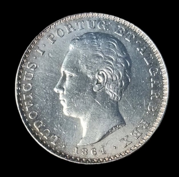 Portugal D Luís I (1861-1889) 500 Reis 1864 - 1º Tipo - Rara