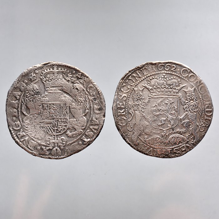 Holland. 2 x zilveren Dukatons (Zeeland en Brabant, bodemvondst) 1662-1668  (Ingen mindstepris)