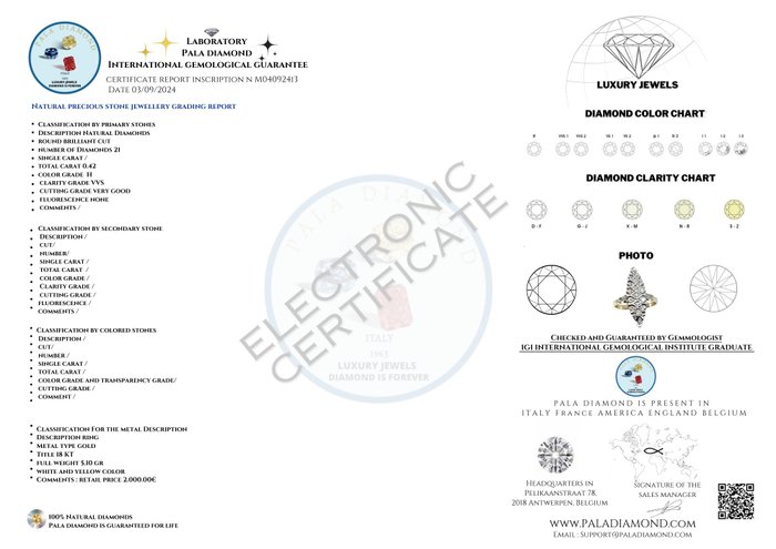 Pala Diamond - Ring - 18 kraat Gulguld, Hvidguld -  0.42ct. tw. Diamant (Natur)  - Diamant