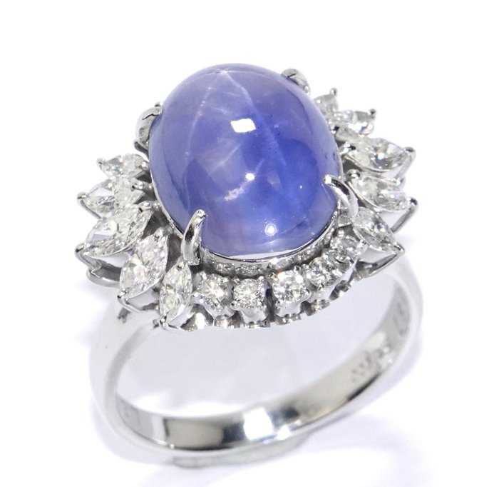 Ring Platin -  10.27ct. tw. Safir - Diamant - Gratis størrelsesændring EU50-60