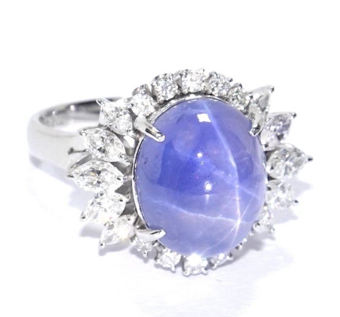 Ring Platin -  10.27ct. tw. Safir - Diamant - Gratis størrelsesændring EU50-60