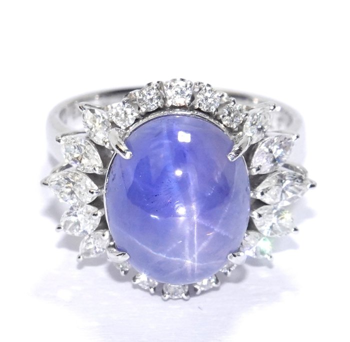 Ring Platin -  10.27ct. tw. Safir - Diamant - Gratis størrelsesændring EU50-60