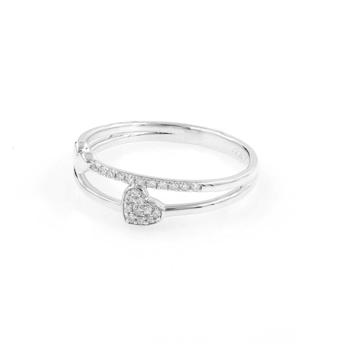 Ingen mindstepris - Ring - 14 karat Hvidguld -  0.08ct. tw. Diamant (Natur)