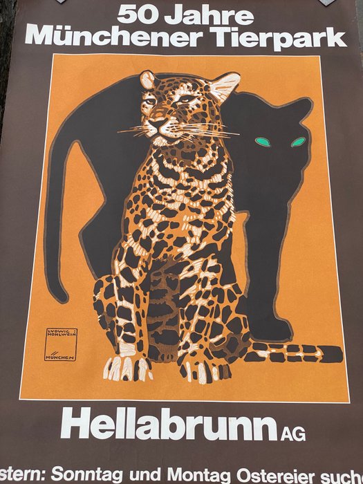 Ludwig Hohlwein - Poster antico originale di Hohlwein per lo zoo di Monaco - Zoologischer Garten Munchen - 1950‹erne