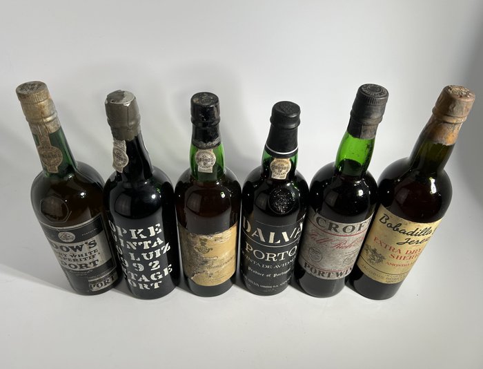 Dow's 'Dry White Aperitif' - 1992 Kopke Quinta Sao Luiz Vintage - Quinta da Romainera 'Fine Tawny' - Dalva Quinta de Avidago - Croft 'Full Rich Ruby' - Bobadilla y Cia 'Amontillado' -  Jerez, Porto  - 6 Flasker (0,75 L)