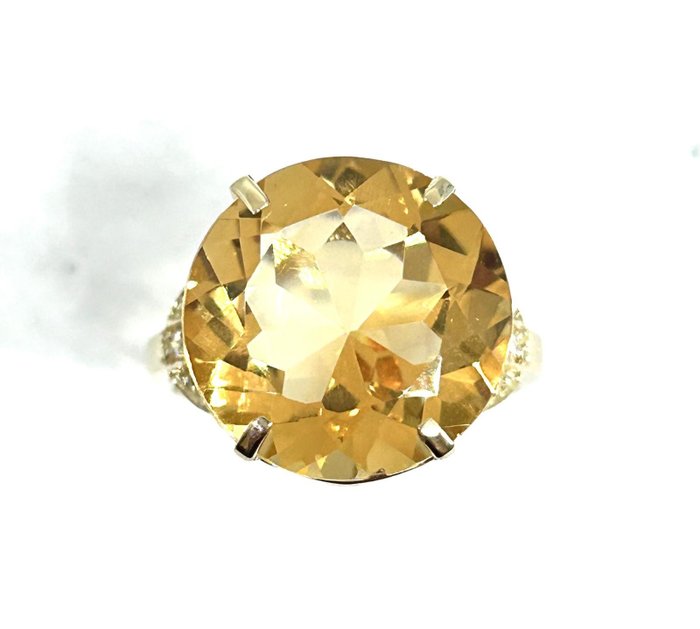 Ring - 14 karat Gulguld -  9.78ct. tw. Citrin - Diamant