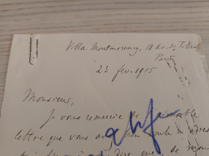 Henri Bergson - Carta Manuscrita Firmada por Henri Bergson - 1915