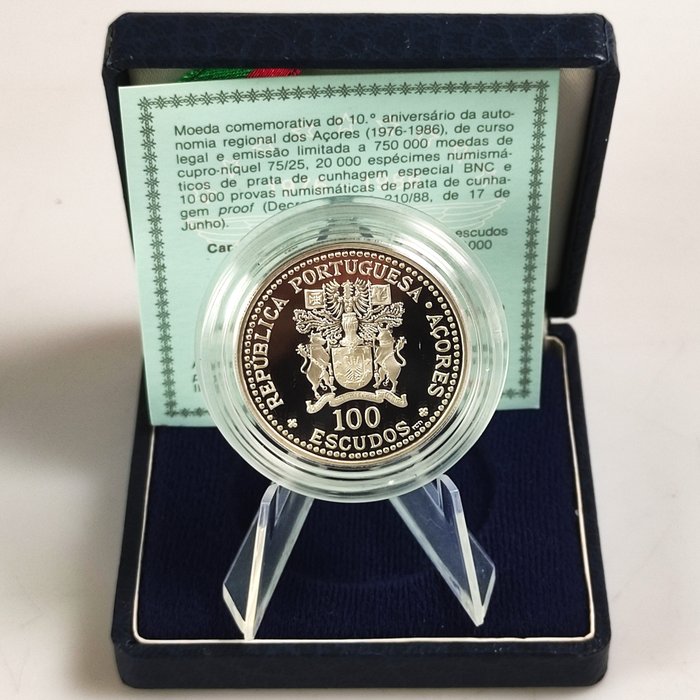 Portugal. 100 Escudos 1986 "10th Anniversary of Regional Autonomy" Proof  (Ingen mindstepris)