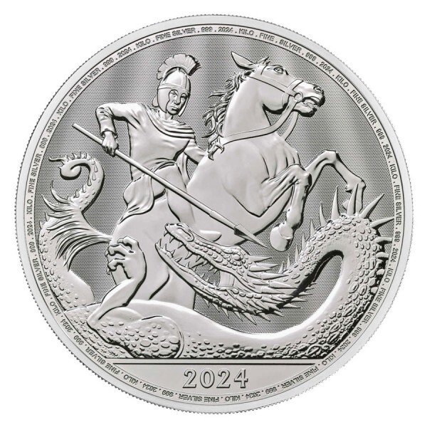 Storbritannien. 2024 1 Kilo £500 GBP Saint George  Dragon Silver Coin BU