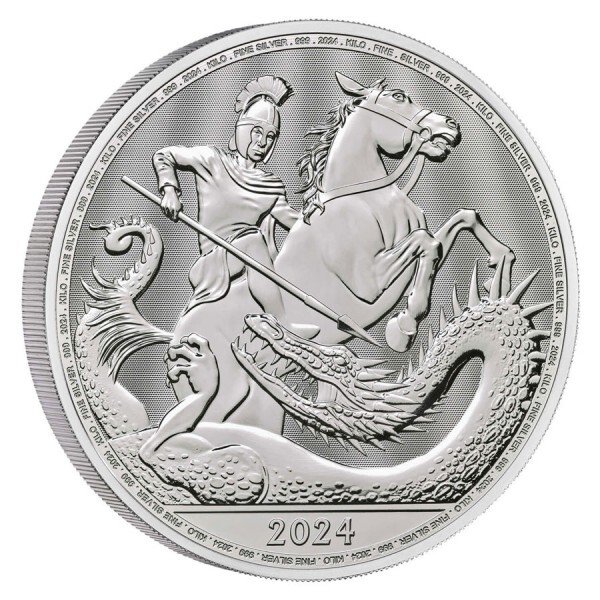 Storbritannien. 2024 1 Kilo £500 GBP Saint George  Dragon Silver Coin BU