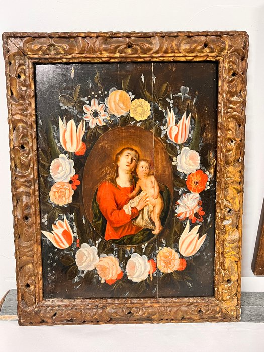 Tysk skole (XVII) - Madonna con la corona di fiori