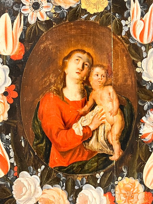 Tysk skole (XVII) - Madonna con la corona di fiori