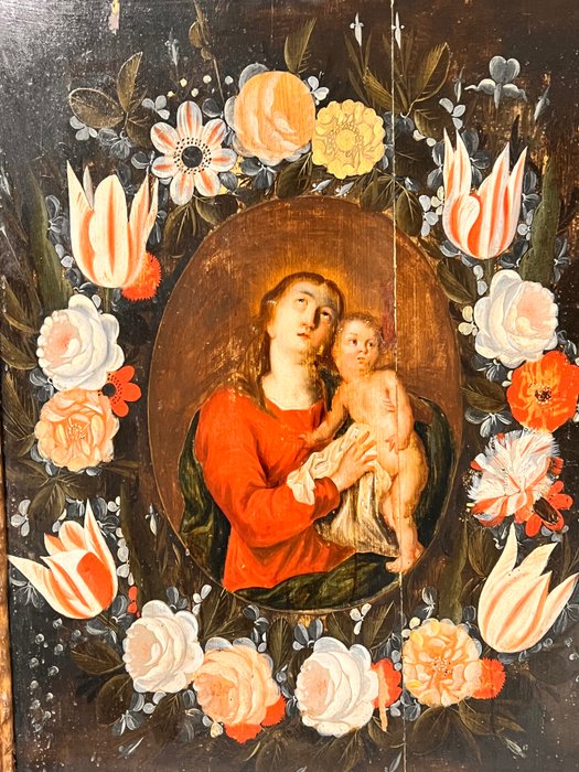 Tysk skole (XVII) - Madonna con la corona di fiori