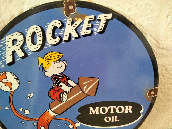 Rocket motor oil - Reklameplakat - Emalje