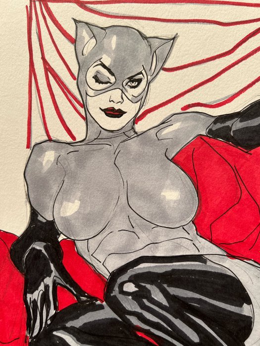 Adam Hughes - 1 Original drawing - Catwoman - Pin Up