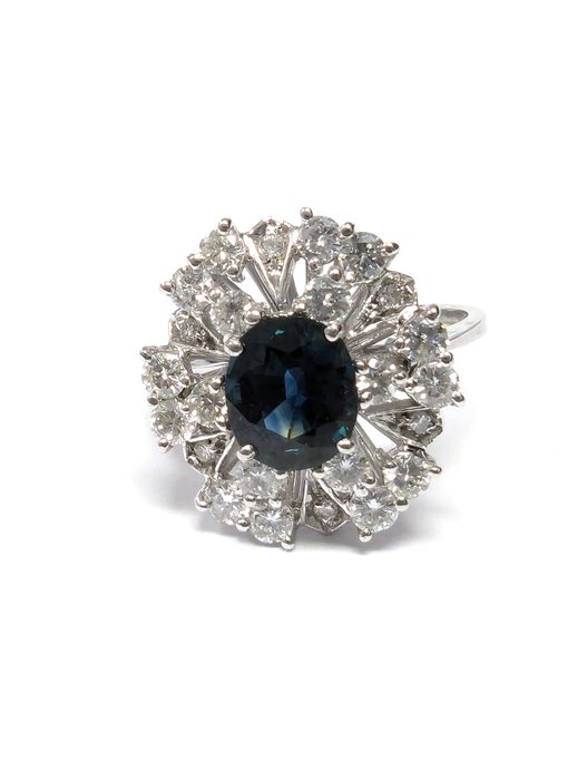 Ring - 18 kraat Hvidguld -  3.00ct. tw. Safir - Diamant