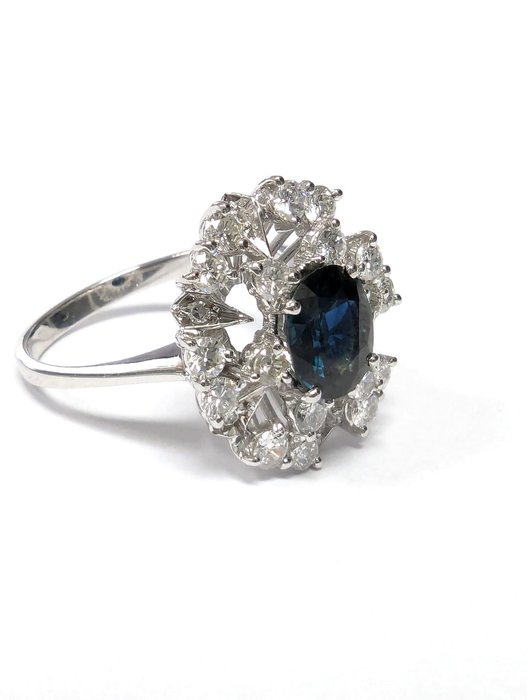 Ring - 18 kraat Hvidguld -  3.00ct. tw. Safir - Diamant