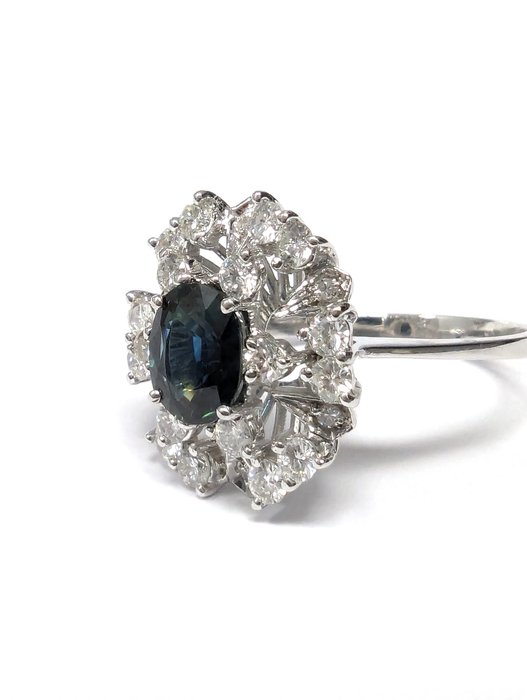 Ring - 18 kraat Hvidguld -  3.00ct. tw. Safir - Diamant