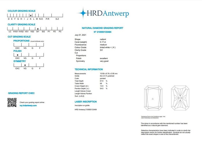 Ring - 18 kraat Hvidguld -  5.82ct. tw. Diamant (Natur) - Diamant