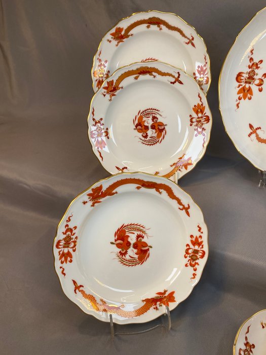 Meissen - Kaffeservice til 6 (22) - Porcelæn - Korallenroter Hofdrache, Goldgehöht