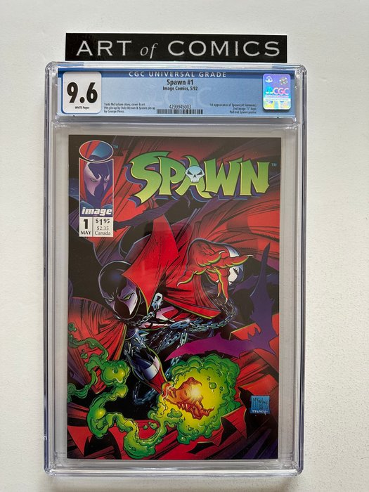 Spawn #1 - 1st Appearance Of Spawn - Pitt Pinup By Dale Keown - Spawn Pinup By George Perez - Spawn Pull Out Poster (Still Present) - CGC Graded 96 - Extremely High Grade - White Pages!! - 1 Graded comic - Første udgave - 1992