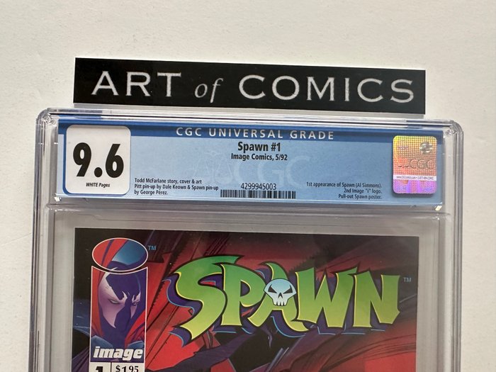 Spawn #1 - 1st Appearance Of Spawn - Pitt Pinup By Dale Keown - Spawn Pinup By George Perez - Spawn Pull Out Poster (Still Present) - CGC Graded 96 - Extremely High Grade - White Pages!! - 1 Graded comic - Første udgave - 1992