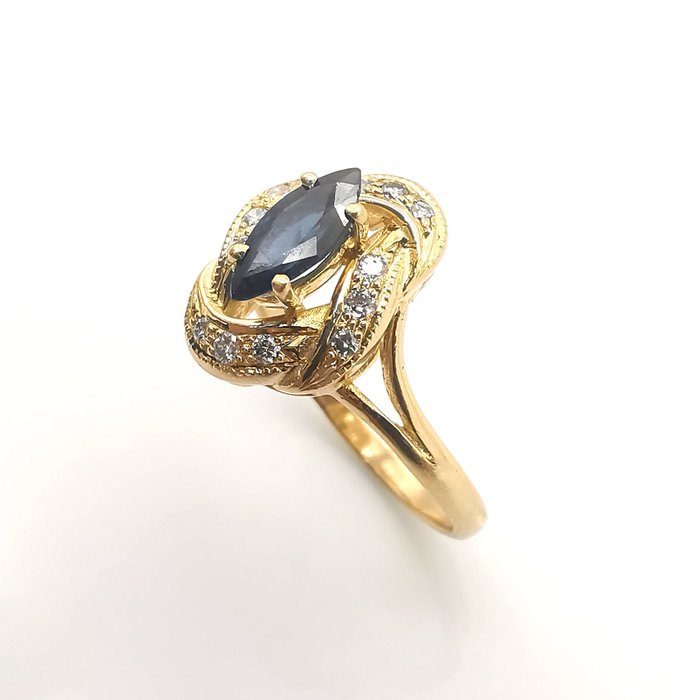 Ring - 18 kraat Gulguld -  1.04ct. tw. Safir - Diamant