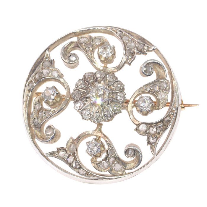 Ingen mindstepris - Broche - 18 kraat Gulguld -  1.00ct. tw. Diamant (Natur)  - Vintage antik, 1900