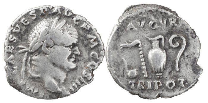 Romarriket. Vespasian (AD 69-79). Denarius Rome, AD 72-73 - Sacrificial implements  (Ingen mindstepris)