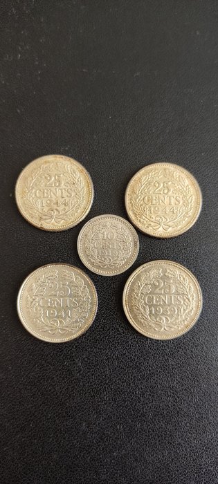 Holland. 10, 25 Cents 1910/1944 (5 x)  (Ingen mindstepris)