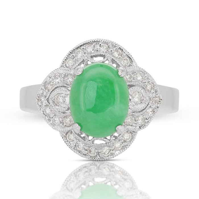 Ring - 18 kraat Hvidguld -  2.03ct. tw. Jade - Diamant