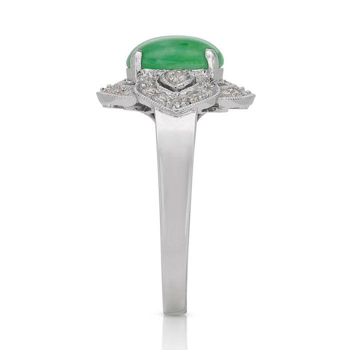 Ring - 18 kraat Hvidguld -  2.03ct. tw. Jade - Diamant