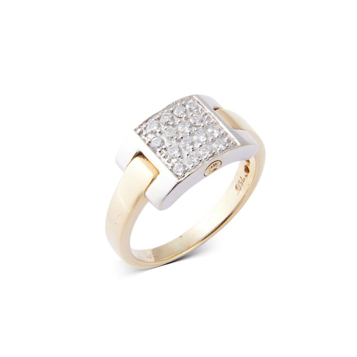 Cocktailring - 18 kraat Gulguld, Hvidguld -  0.25ct. tw. Diamant (Natur)  - Diamant - Diamantring RS 58 Unik