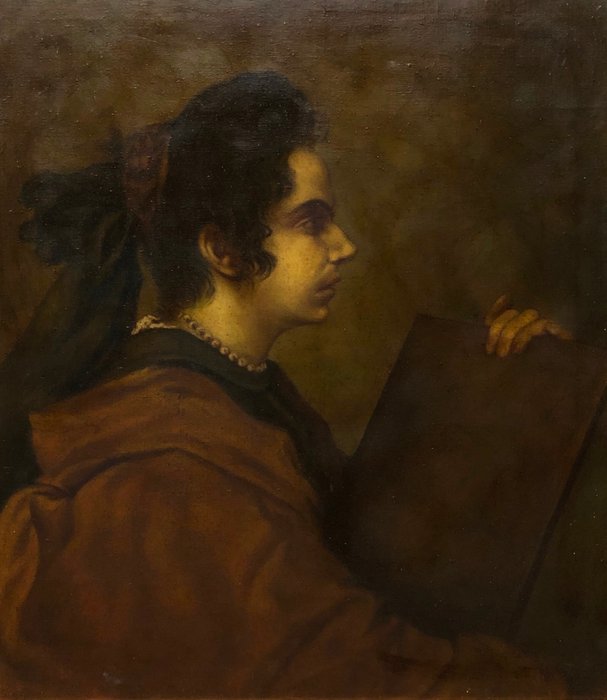 École Espagnole (XIX-XX) - Juana Pacheco, femme du peintre, déguisée en Sybile (D'après Velázquez)