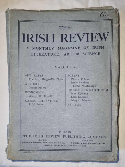 The Irish review. Jack Butler Yeats, W.B Yeats, Padraig Pearse, Plunkett, e.a. - 1911-1914