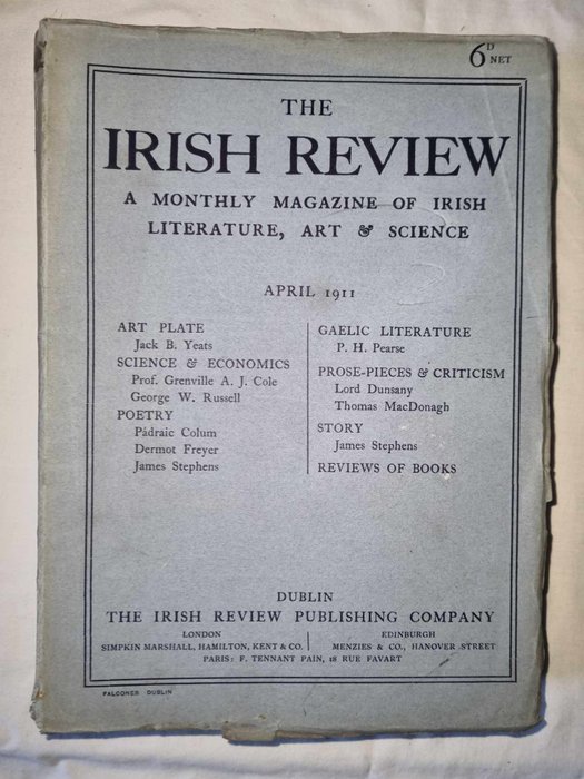 The Irish review. Jack Butler Yeats, W.B Yeats, Padraig Pearse, Plunkett, e.a. - 1911-1914