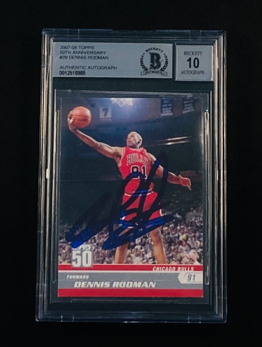 2007/08 Topps Dennis Rodman - Autograph #29 Beckett Auto 10 Graded card