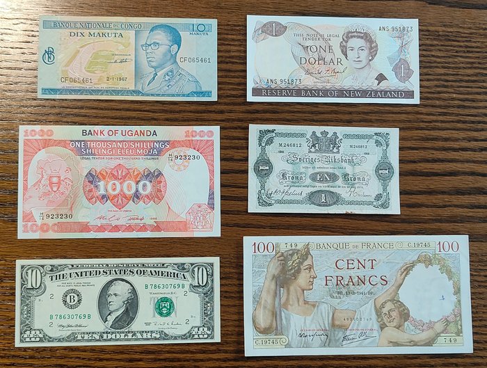 Verden. - 6 banknotes - various dates  (Ingen mindstepris)