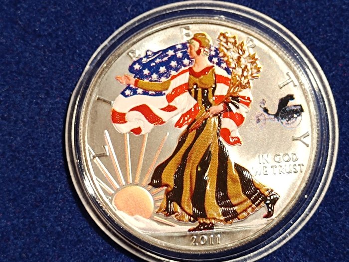 Förenta staterna. 1 Dollar 2011 American Eagle - Colorized Privy Mark Auto, 1 Oz (.999)  (Ingen mindstepris)