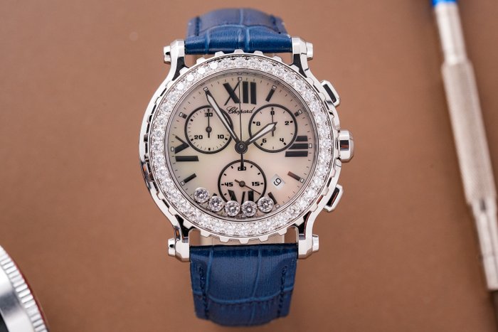 Chopard - Happy Sport Chronograph Floating Diamonds 18k White Gold Diamond Bezel - 288506-2001 - Unisex - 2011-nu