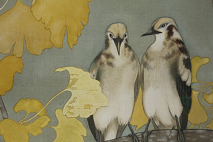 Kacho-ga 花鳥 birds on Gingko branch - With signature and seal by artist - Japan  (Ingen mindstepris)