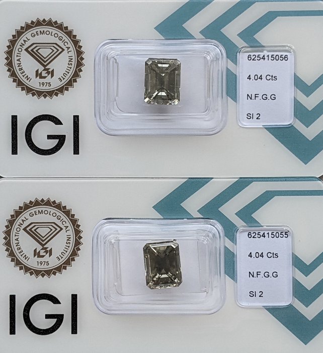 2 pcs Diamant  (Naturfarvet)  - 808 ct - Smaragd - Fancy Grønlig Grå - SI2 - International Gemological Institute (IGI)