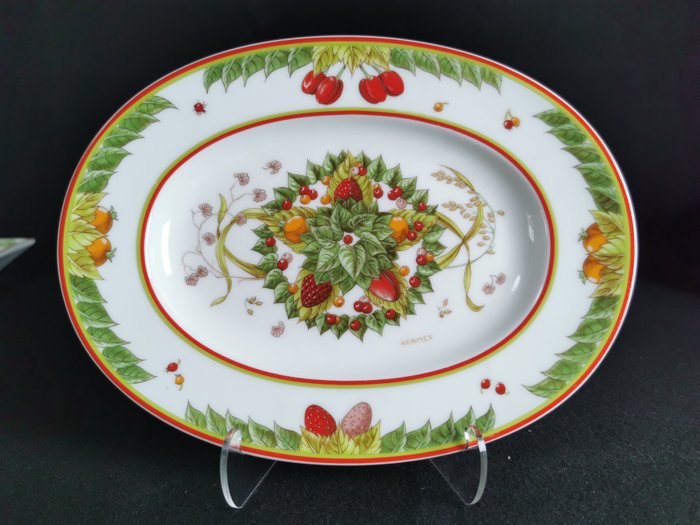 HERMES Le Jardin de Pythagore Piatto Ovale L 22cm - Serveringstallerken - Porcelæn