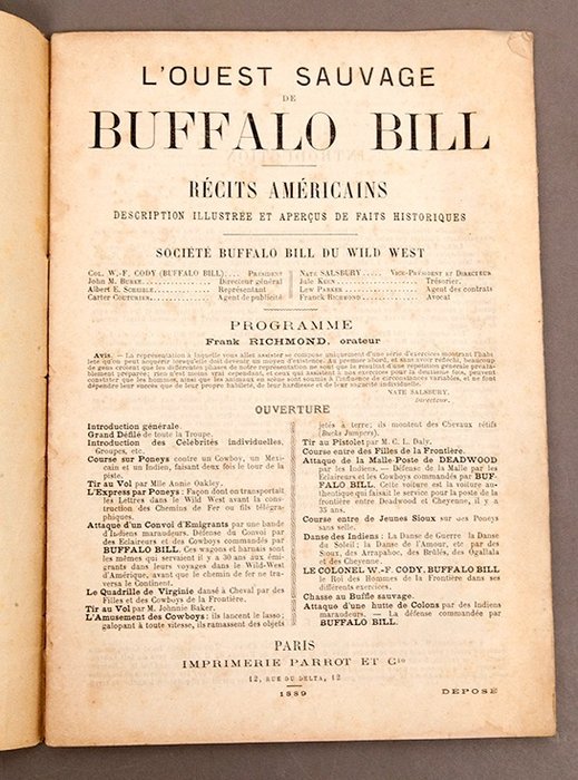 Buffalo Bill - Programme Buffalo Bill's Wild West - 1889