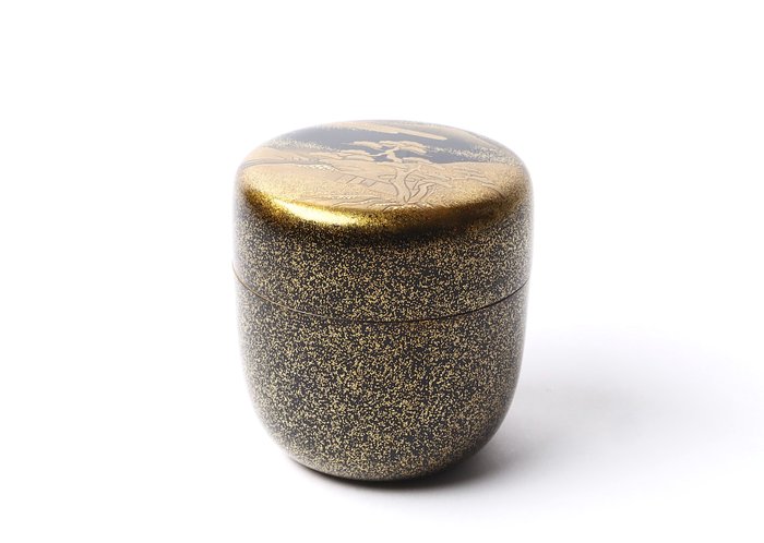 Landscape Maki-e 山水蒔絵 Nashiji Tea Caddy 大棗 by Shiko 紫香 with Original Wooden Box - Natsume - Lakeret træ